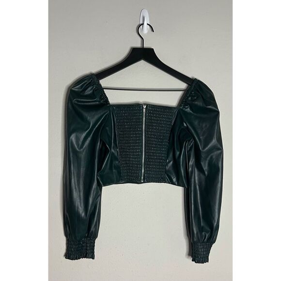 7 For All Mankind Green Vegan Leather Crop Top Size S - Picture 3 of 11